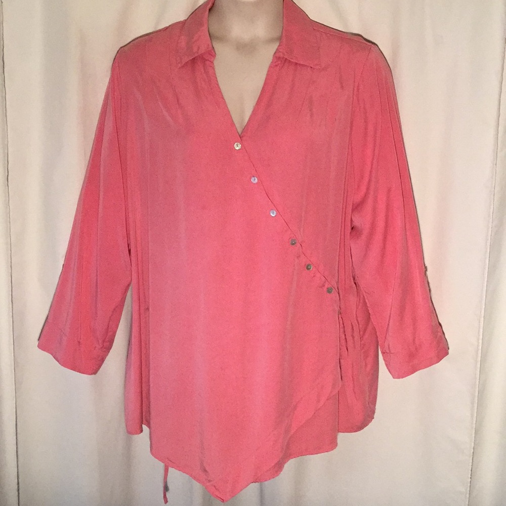 Soft Surroundings pink cross front plus size top
